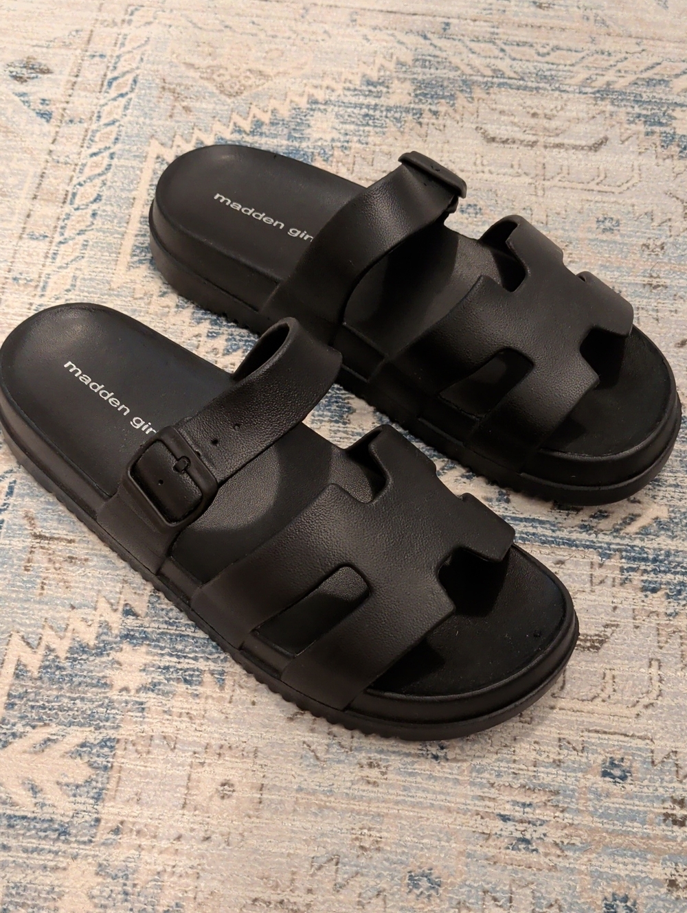 Madden Girl Black Buckle Slide Sandals
